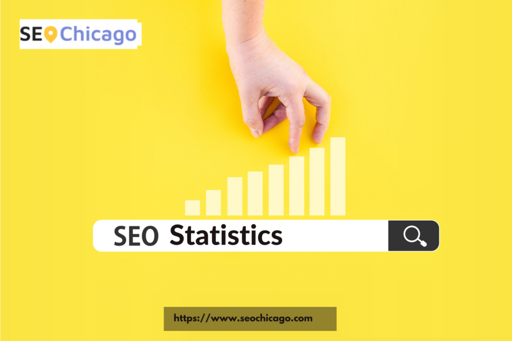 SEO statistics graphic representation about the topic in yellow background.